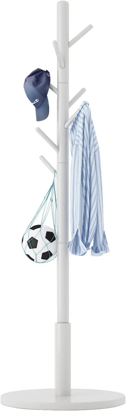 Wooden Coat Rack, Free Standing Coat Stand with 8 Hooks and 3 Height Options, Sturdy Kids Coat Tree Easy to Assemble - The Kings Lots