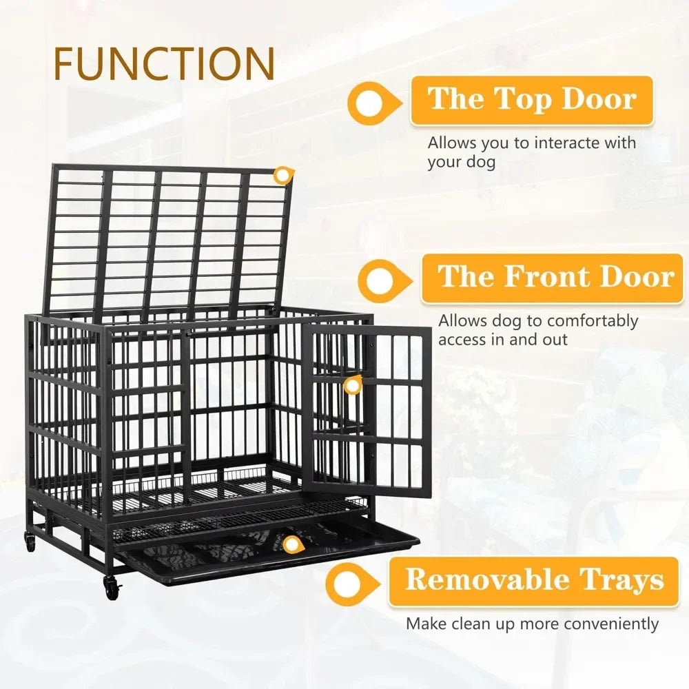 Heavy Duty Dog Crate Double Doors Escape Proof Cage Kennel