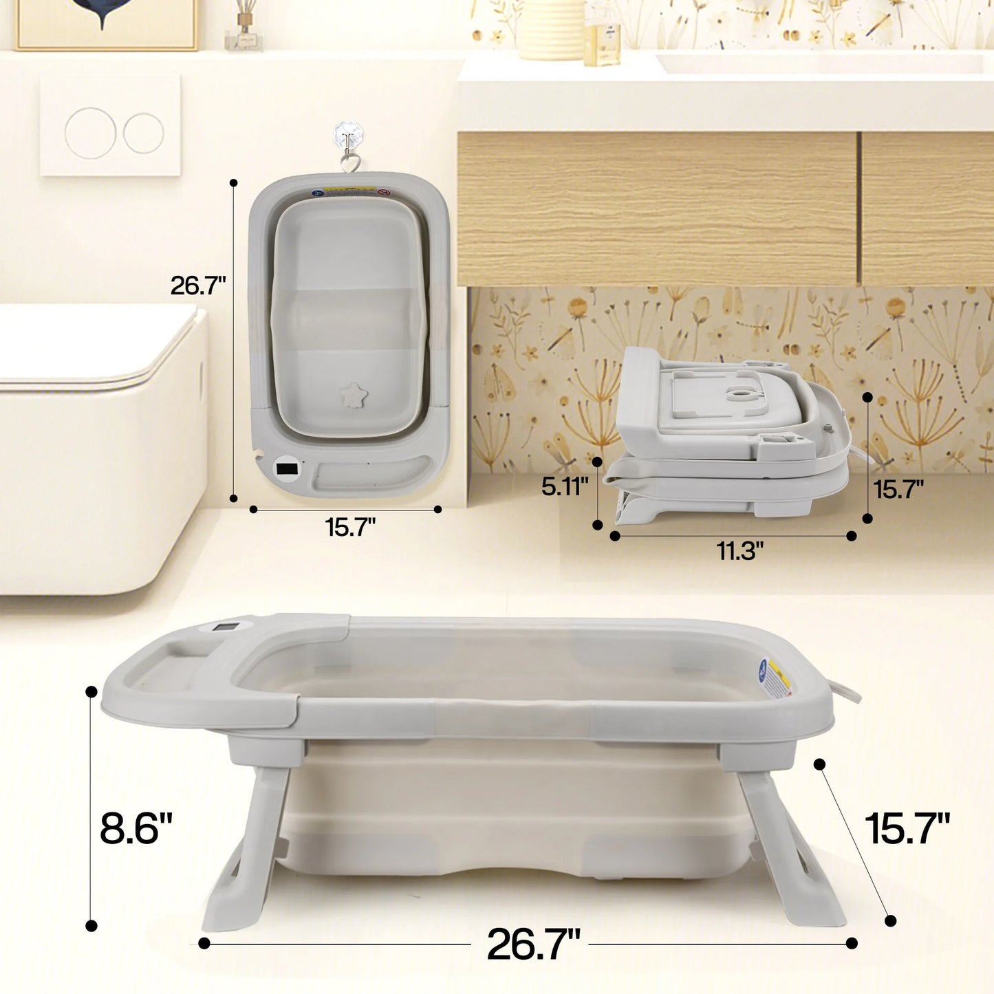 Baby Bathtub with Soft Cushion & Thermometer Portable Tub - The Kings Lots