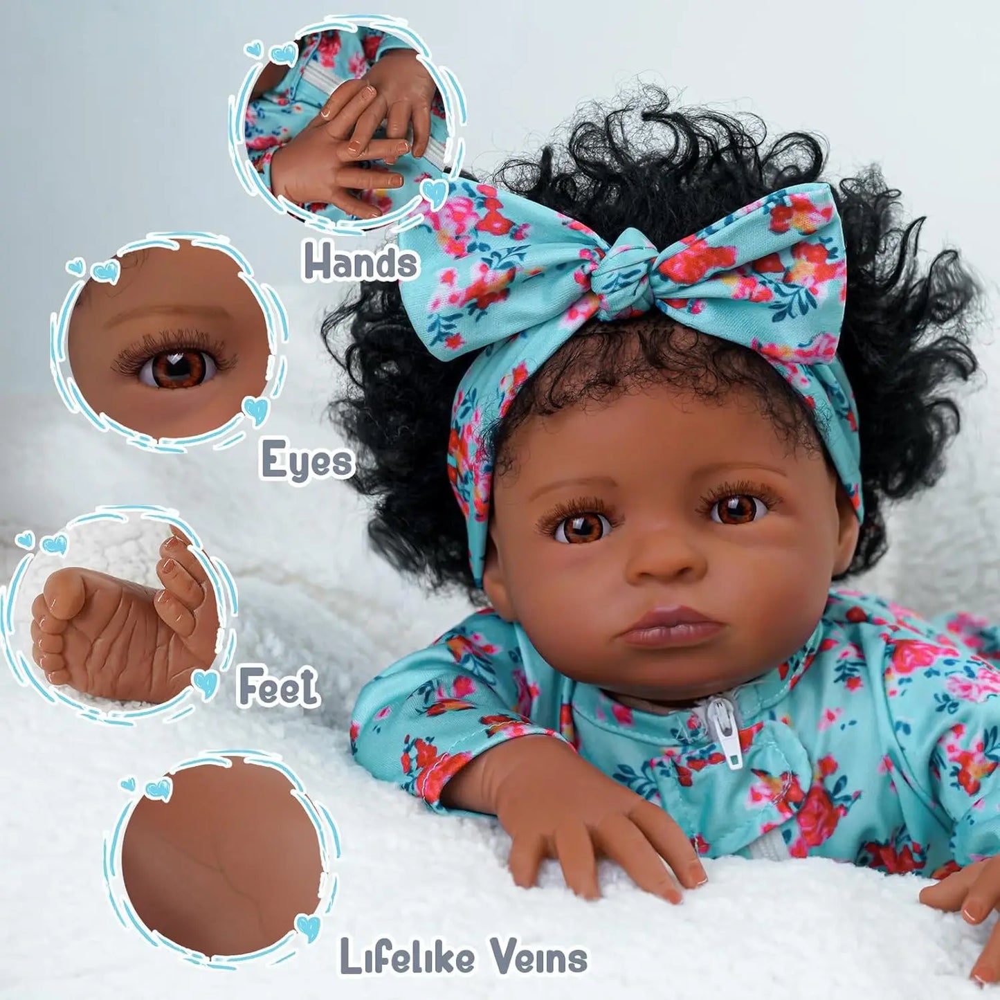 Lifelike Reborn Black Girl- 18-Inch Realistic Newborn Real Life Baby Dolls with Clothes and Toy Gift for Kids Age 3+ - The Kings Lots