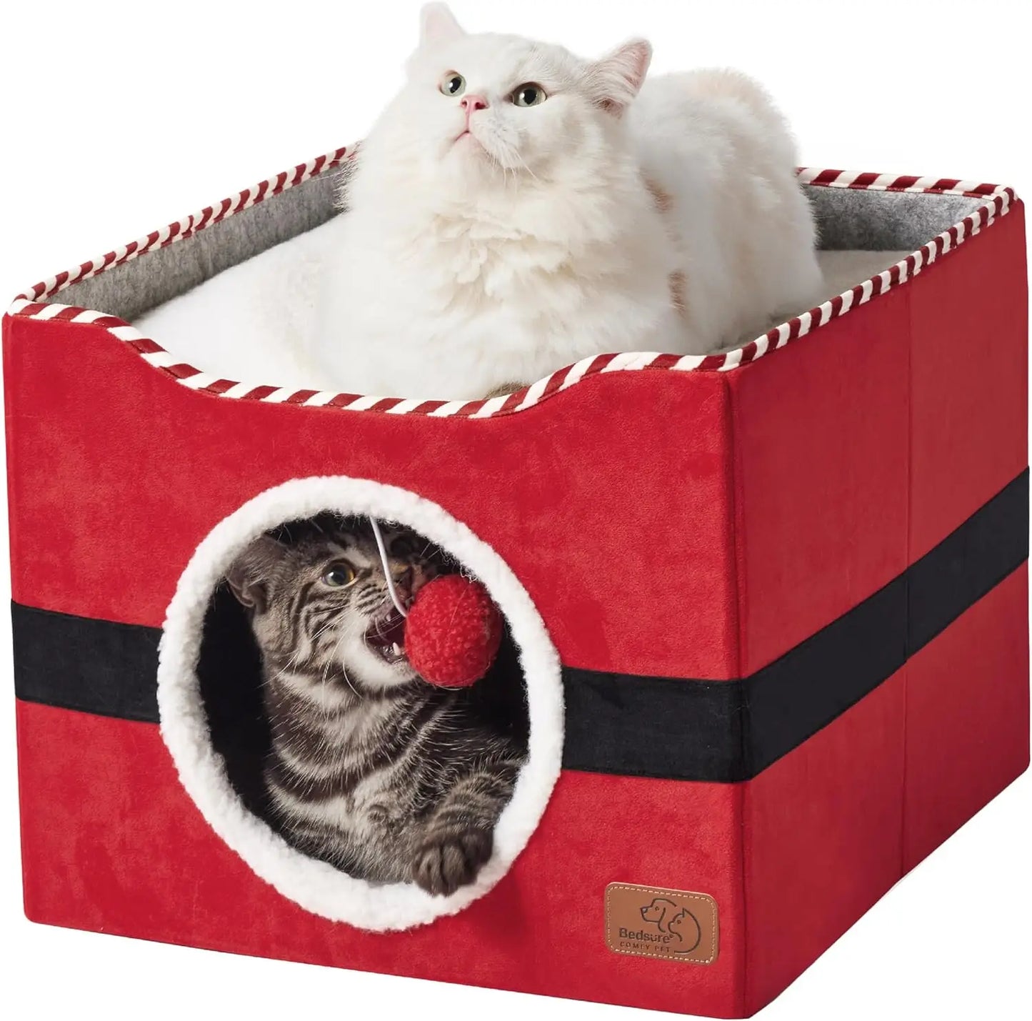 Wide Cat House for Indoor Cats - Large Cat Cave with Scratch Pad - The Kings Lots