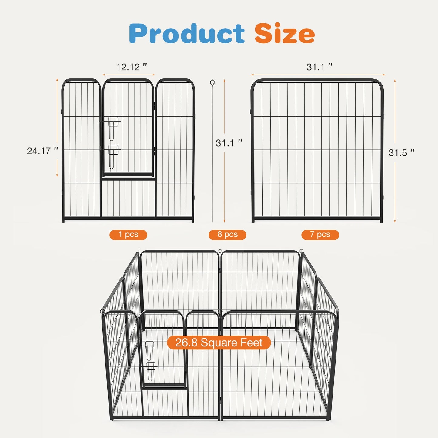 JHK 8 Panel Dog Playpen Indoor Pet Fence for Outdoor Use