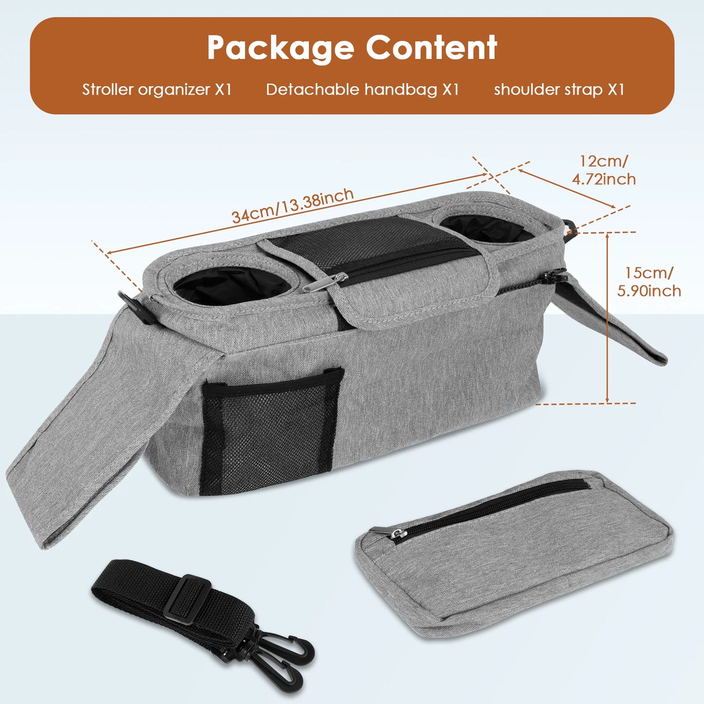 5PCS/1PCS Stroller Organizer with Insulated Cup Holder Detachable Phone Bag Shoulder Strap for Uppababy Baby Jogger Britax BOB