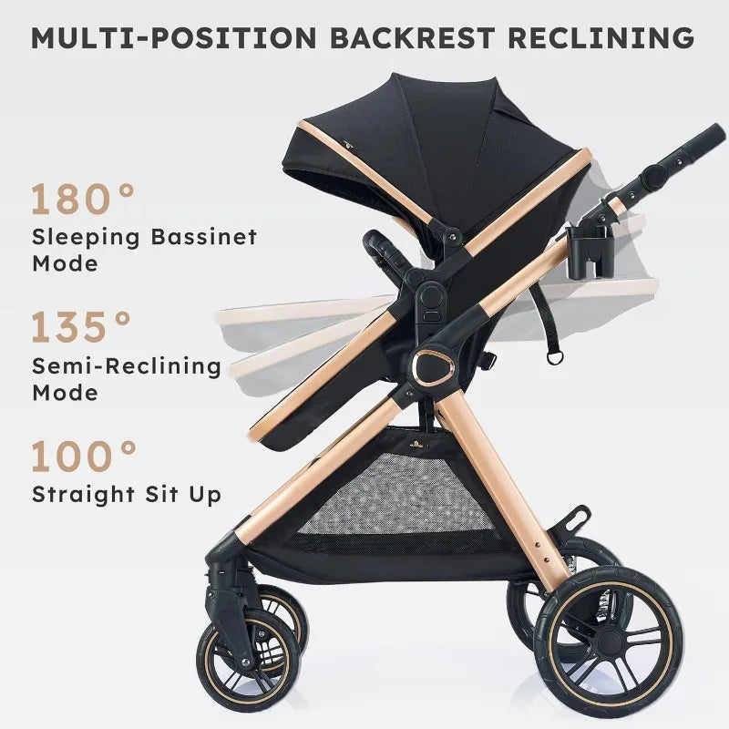 2 in 1 Baby Stroller, Convertible Bassinet Pushchair for Infants and Newborns 0-36 Months