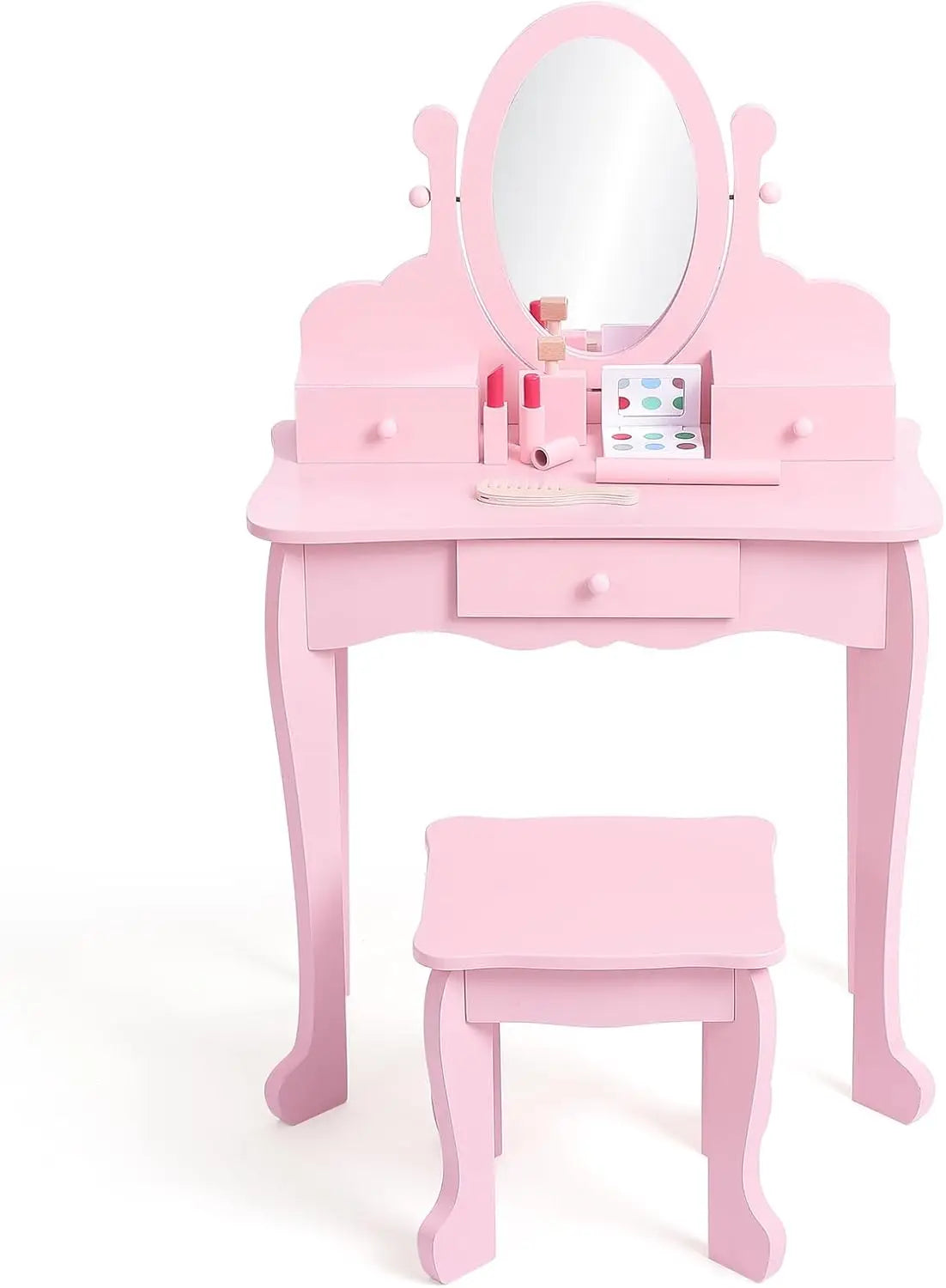 Kids Vanity Set with Mirror and Drawer for Pretend Play - The Kings Lots