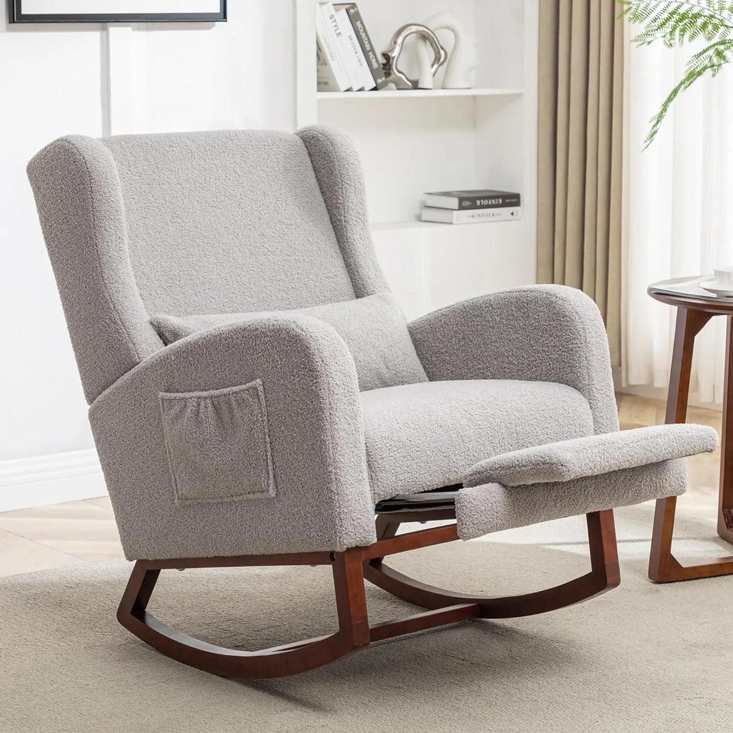 Rocking Chair Nursery with Foot Rest and Wingback Design - The Kings Lots