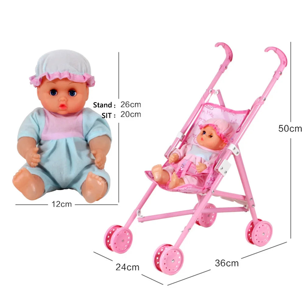 Foldable Baby Stroller for Dolls with 10 Inch Doll Toy Stroller for Baby Dolls for Babies Infants Toddlers Girls Kids