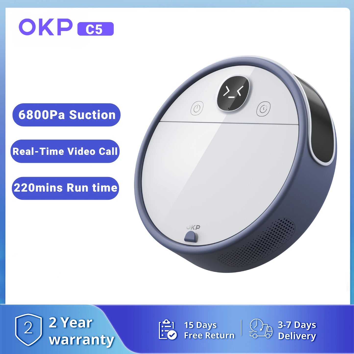OKP C5 Robot Vacuum Cleaner with Real-Time Video Call - The Kings Lots