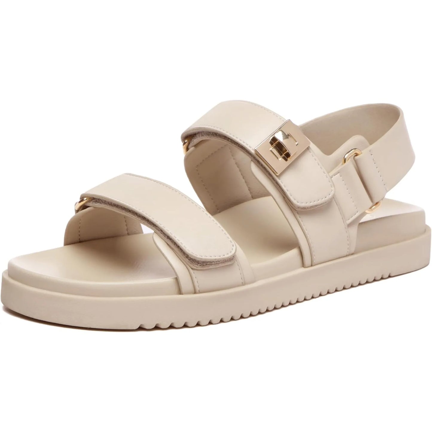 Women's Flat Sandals Comfort Adjustable Double Strap Slip on Leather Footbed Sandals - The Kings Lots