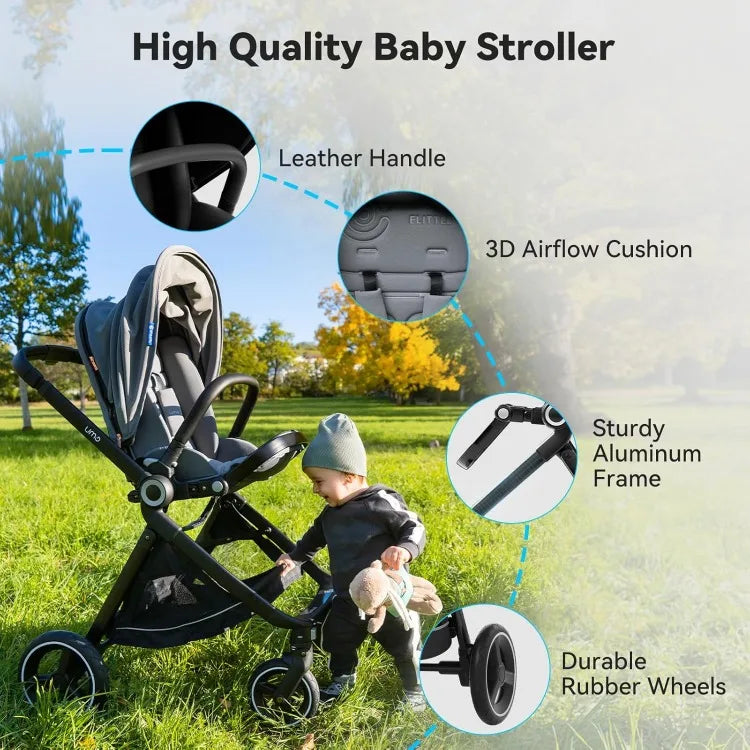Reversible Baby Stroller, Full-Size Toddler Stroller, Full Recline Cockpit Compact Stroller, 0-36 Months Newborn Infant Stroller