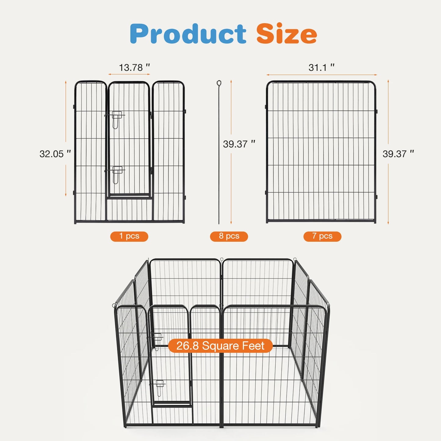 JHK 8 Panel Dog Playpen Indoor Pet Fence for Outdoor Use