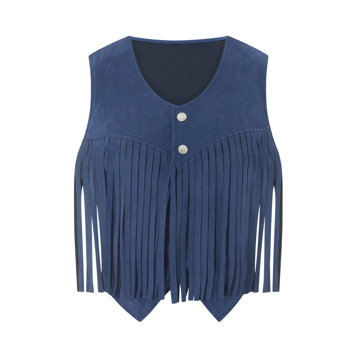 Women’s Tassel Suede Vest Solid Color Front Button Hippie Crop Jacket