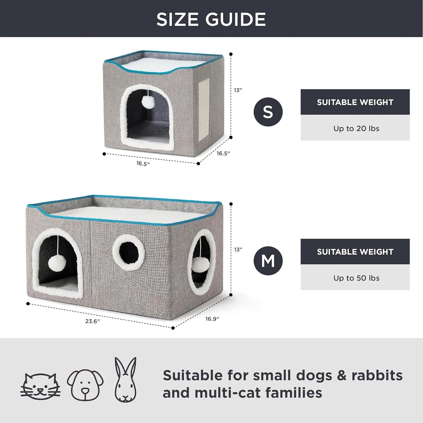 Wide Cat House for Indoor Cats - Large Cat Cave with Scratch Pad - The Kings Lots