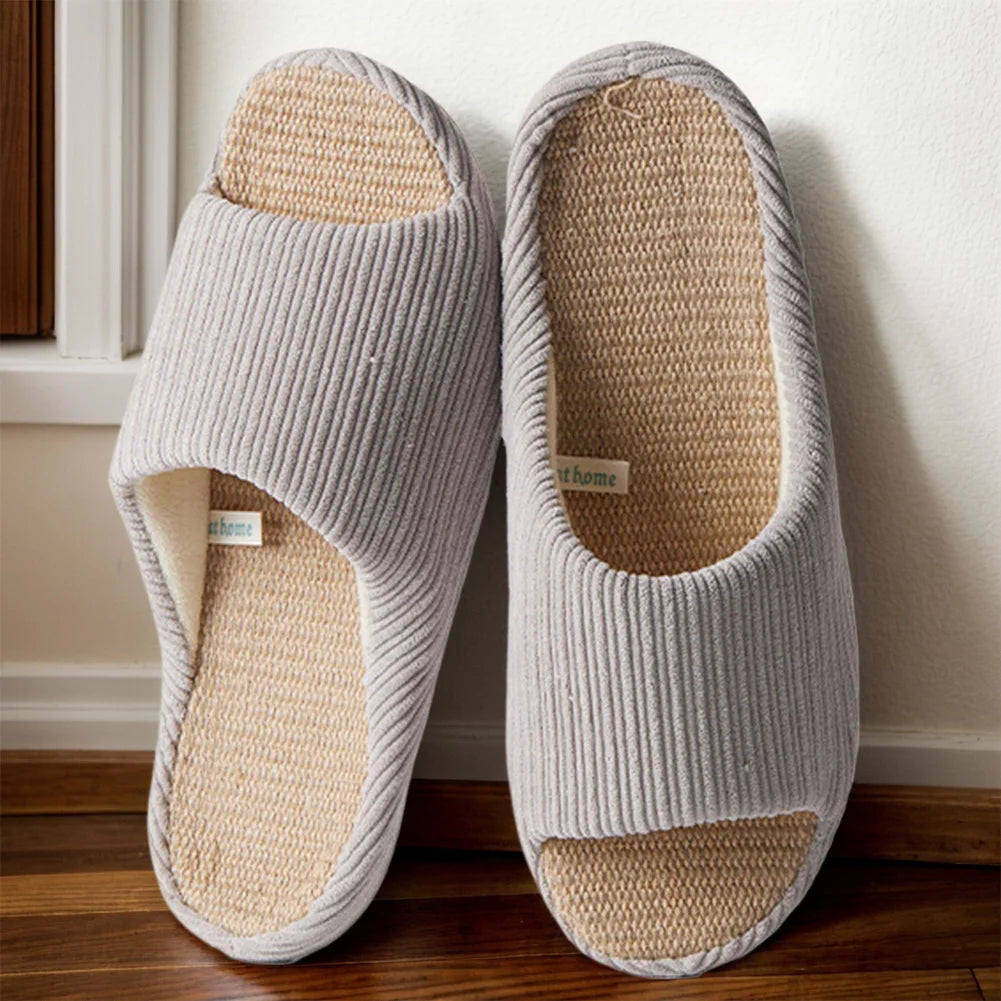 Unisex House Slippers Corduroy Linen Slippers Non-Slip Indoor - The Kings Lots