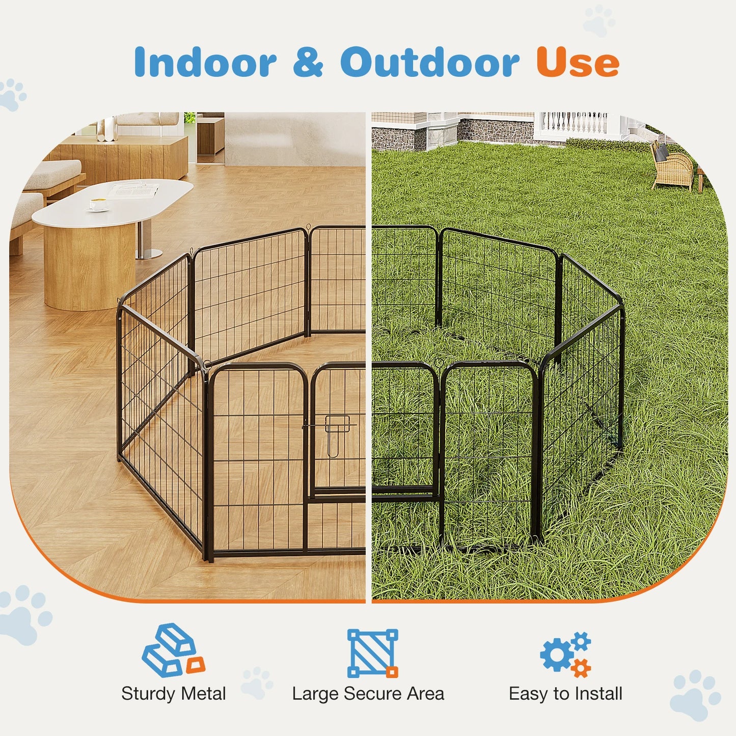 JHK 8 Panel Dog Playpen Indoor Pet Fence for Outdoor Use