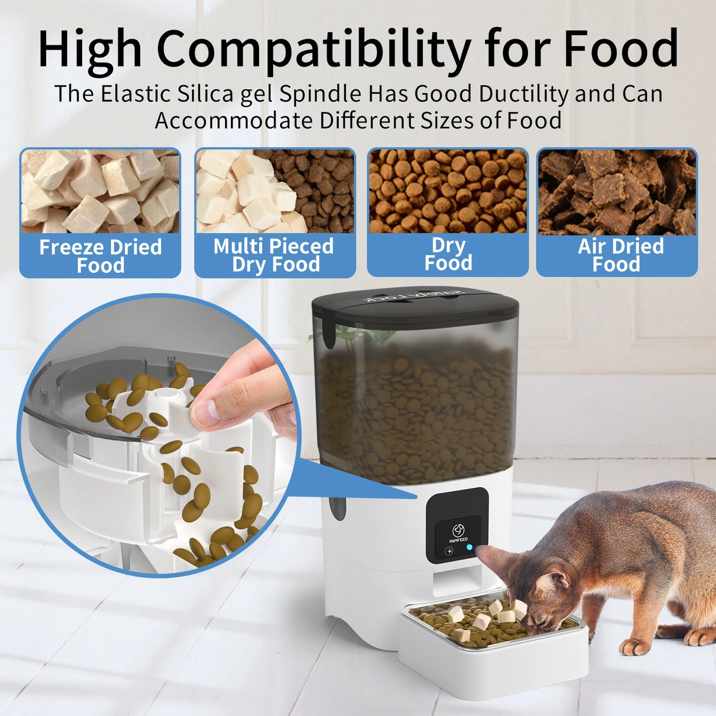 PAPIFEED Smart Automatic Cat Feeders WiFi Pet Feeder with APP Control for Remote Feeding Detachable for Easy Clean Cat Food - The Kings Lots