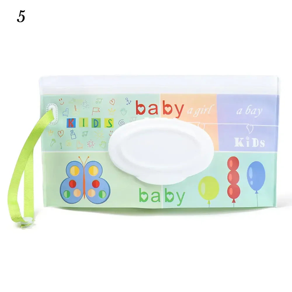 EVA Baby Wet Wipe Pouch Cute Snap-Strap Refillable Wet Wipes Bag Flip Cover Tissue Box Outdoor Useful Baby Stroller Accessory