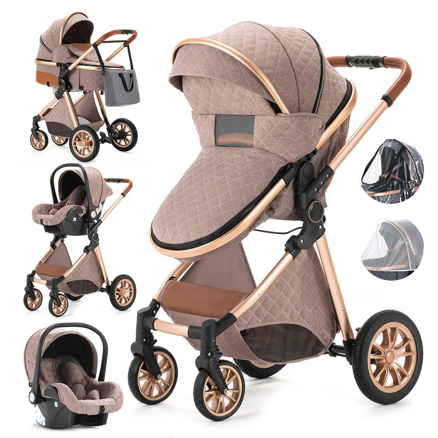 Luxury Baby Stroller 3 in 1 High Landscape Baby Cart Can Sit Can Lie Portable Pushchair Baby Cradel Infant Carrier - The Kings Lots
