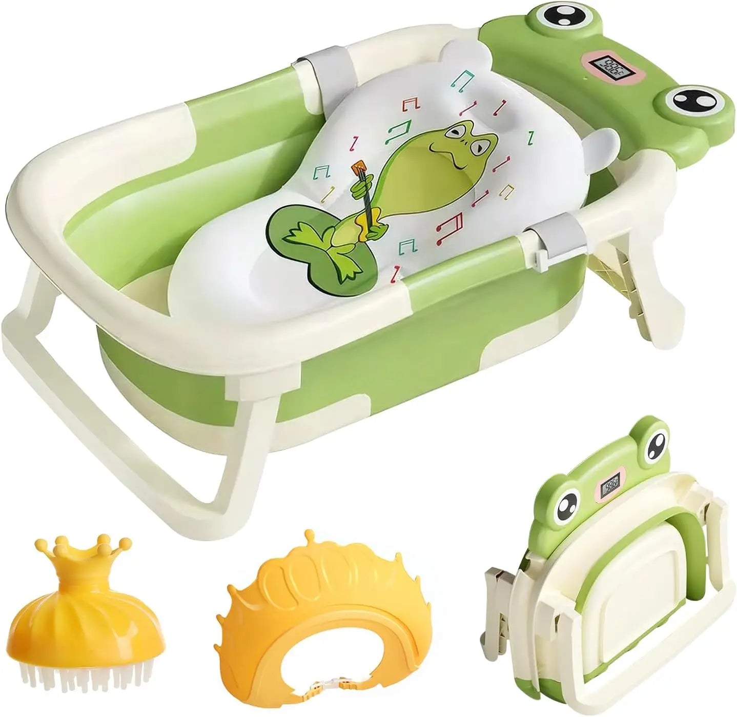 Eco-friendly Baby BathTub with Bath Cushion,Foldable Bathtub Portable with Temperature Indicator Infant Tub for 0-36 Months Baby - The Kings Lots