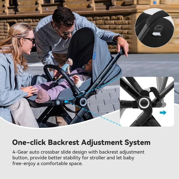 Reversible Baby Stroller, Full-Size Toddler Stroller, Full Recline Cockpit Compact Stroller, 0-36 Months Newborn Infant Stroller