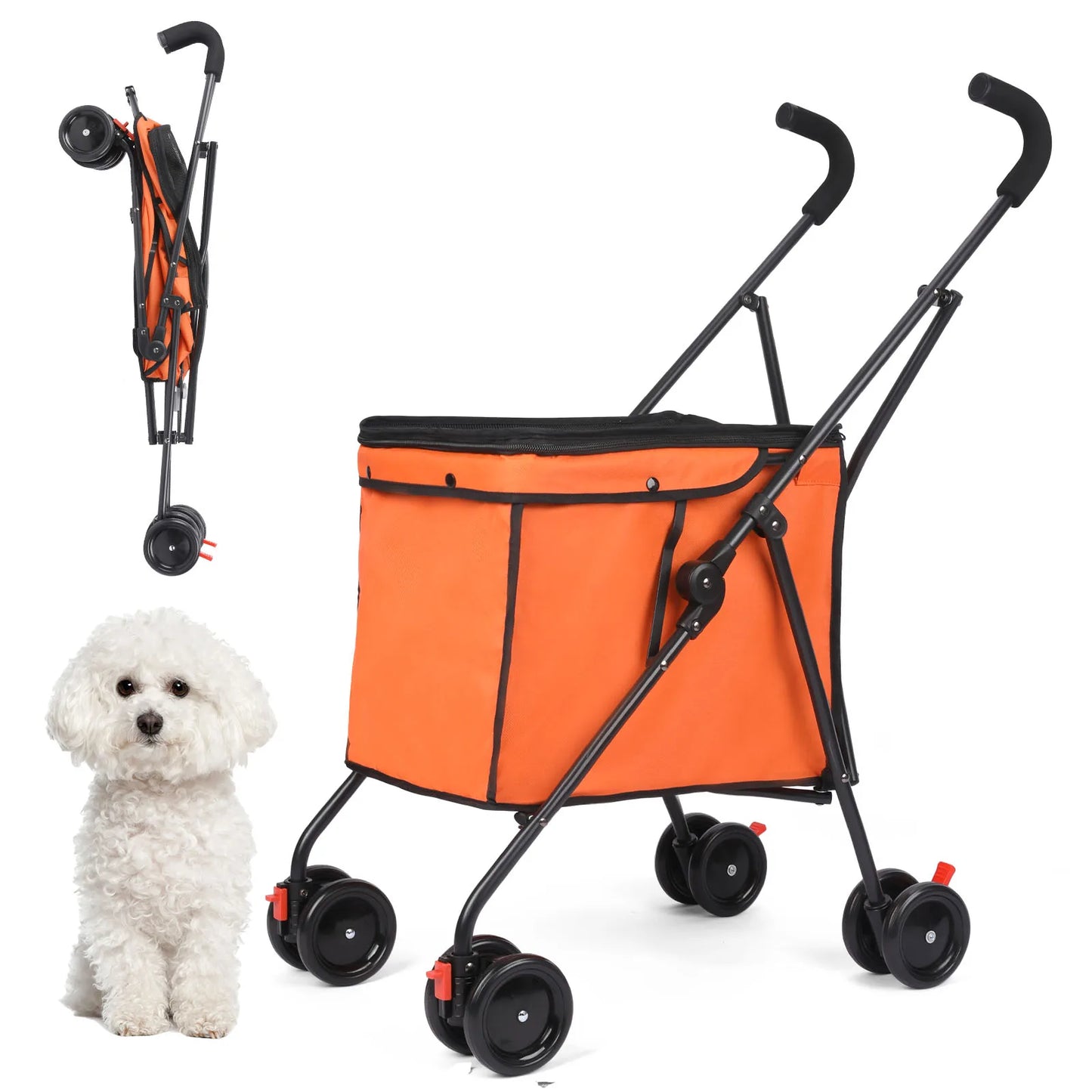 33lbs 4 Wheels Dog Stroller Rotate Pink Pet Puppy Stroller
