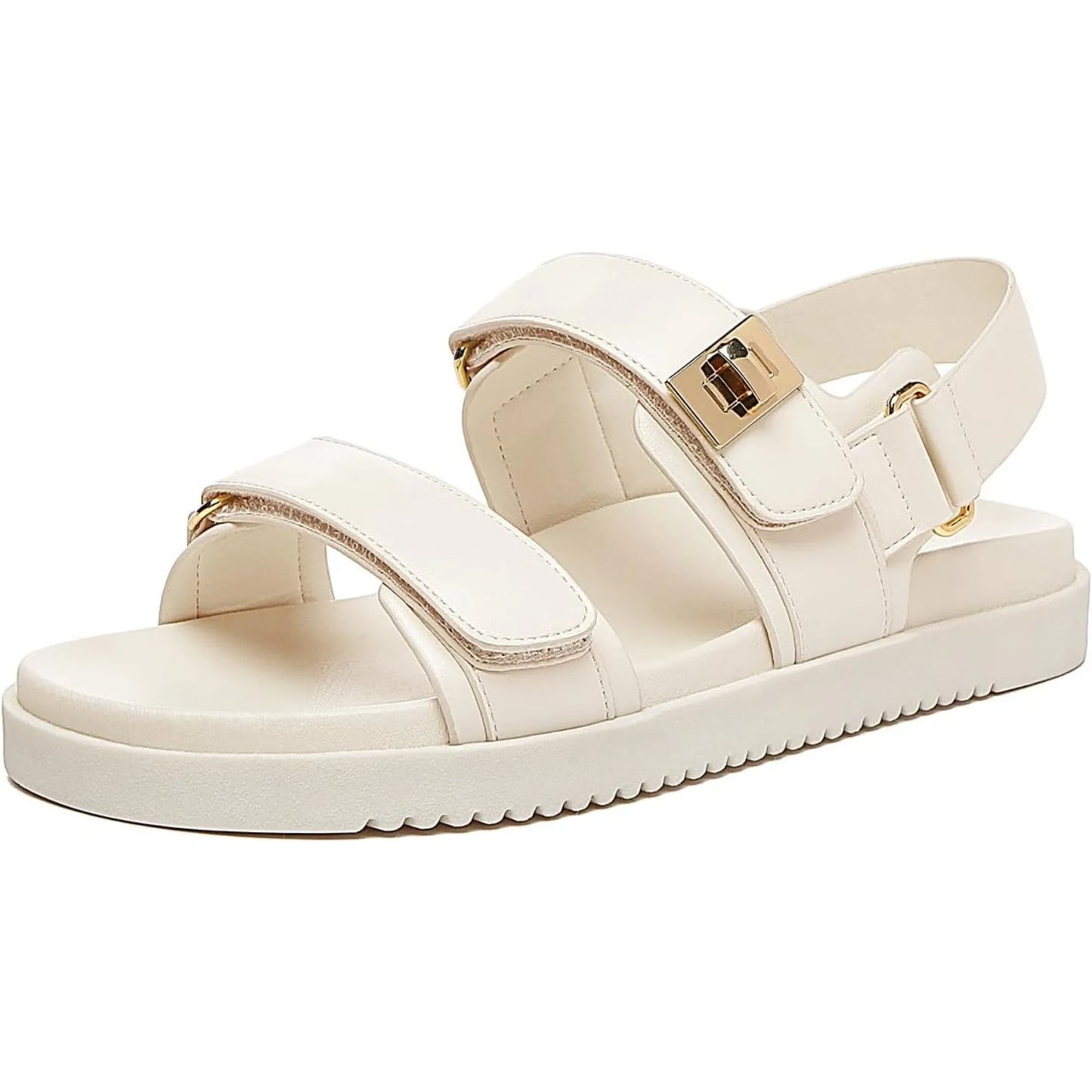 Women's Flat Sandals Comfort Adjustable Double Strap Slip on Leather Footbed Sandals - The Kings Lots