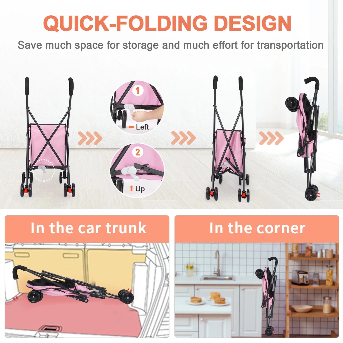 33lbs 4 Wheels Dog Stroller Rotate Pink Pet Puppy Stroller