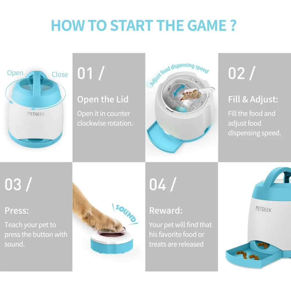 Automatic Treat Dispenser with Remote Button, Puzzle Memory Training Activity Toy- IQ Training Feeder, Pet Automatic Feeders - The Kings Lots