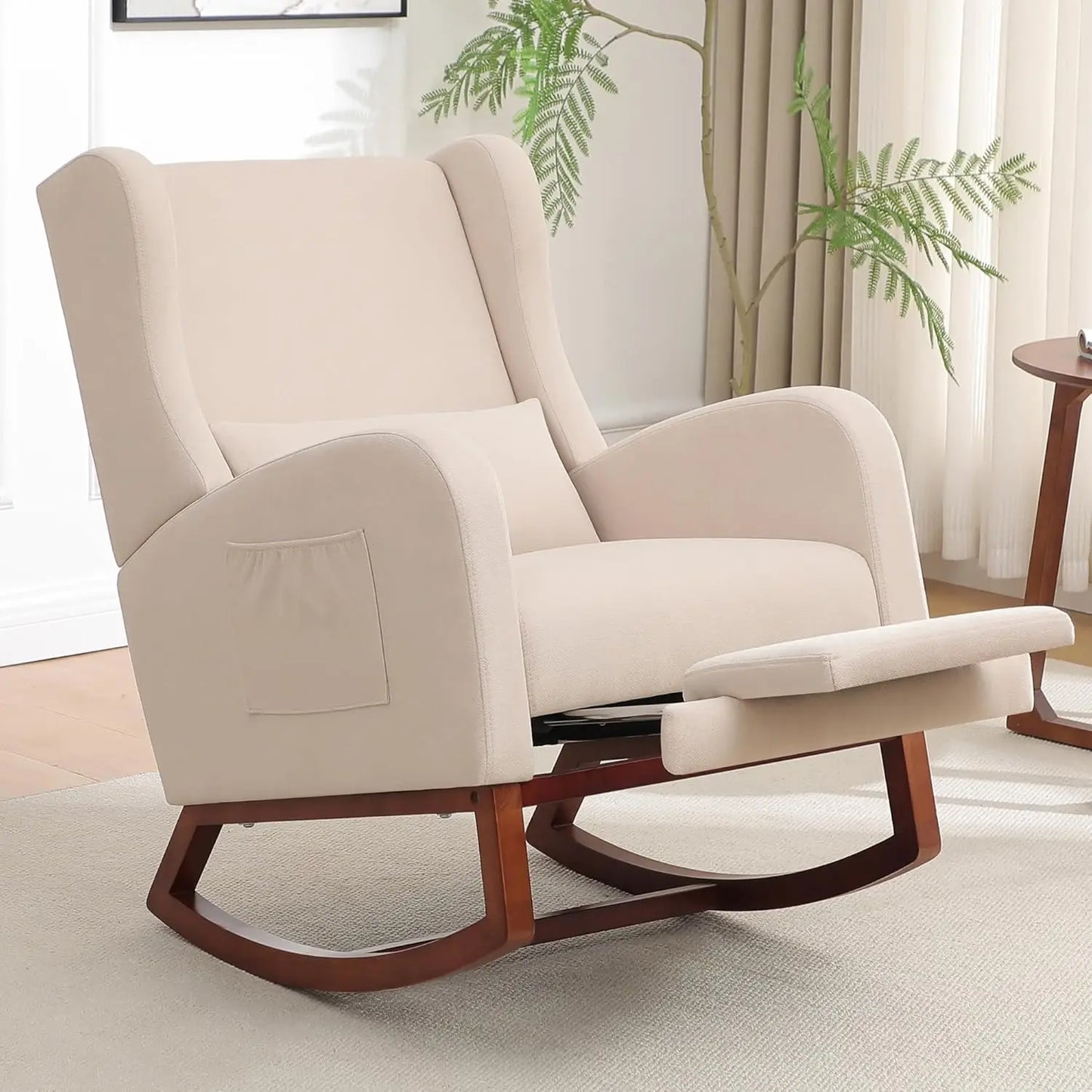 Rocking Chair Nursery with Foot Rest and Wingback Design - The Kings Lots
