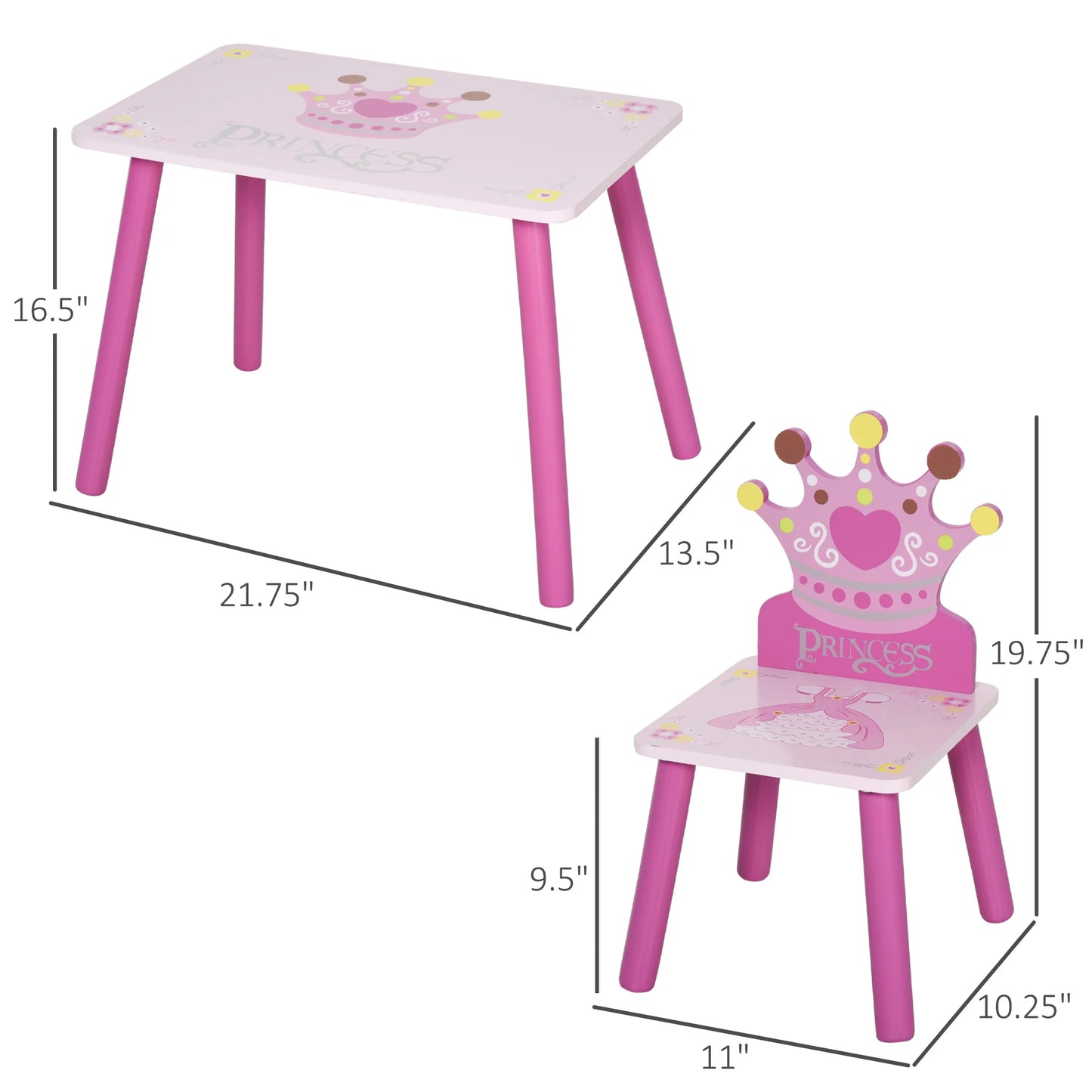 Triple Piece Collection Children's Wood Table Seat with Crown Pattern - The Kings Lots
