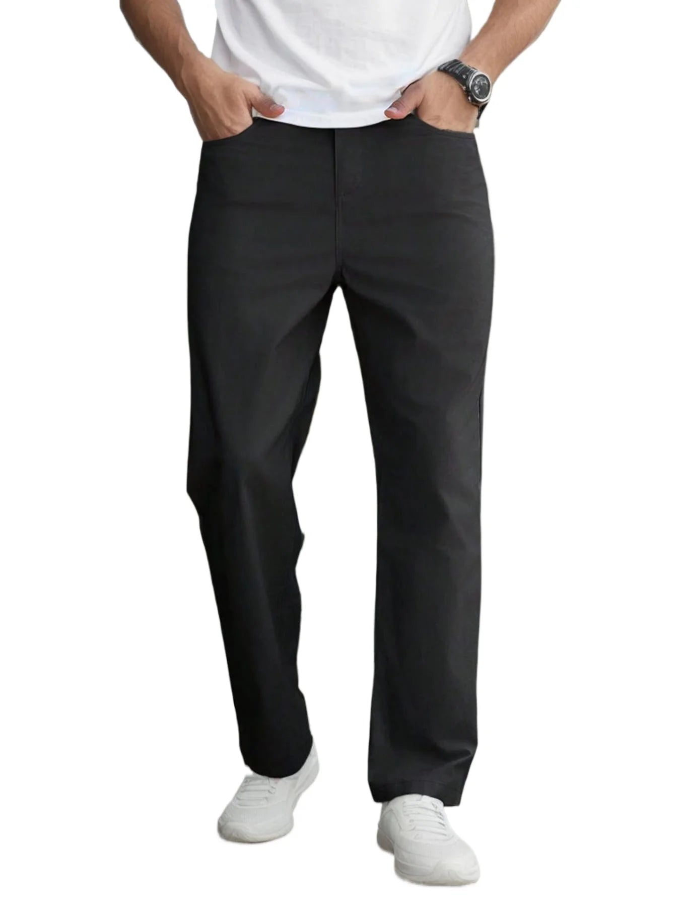 "Men's Elastic Waist Relaxed Fit Cotton Twill Pants, Comfortable and Casual, Classic and Versatile, Ideal for Everyday Wear - The Kings Lots
