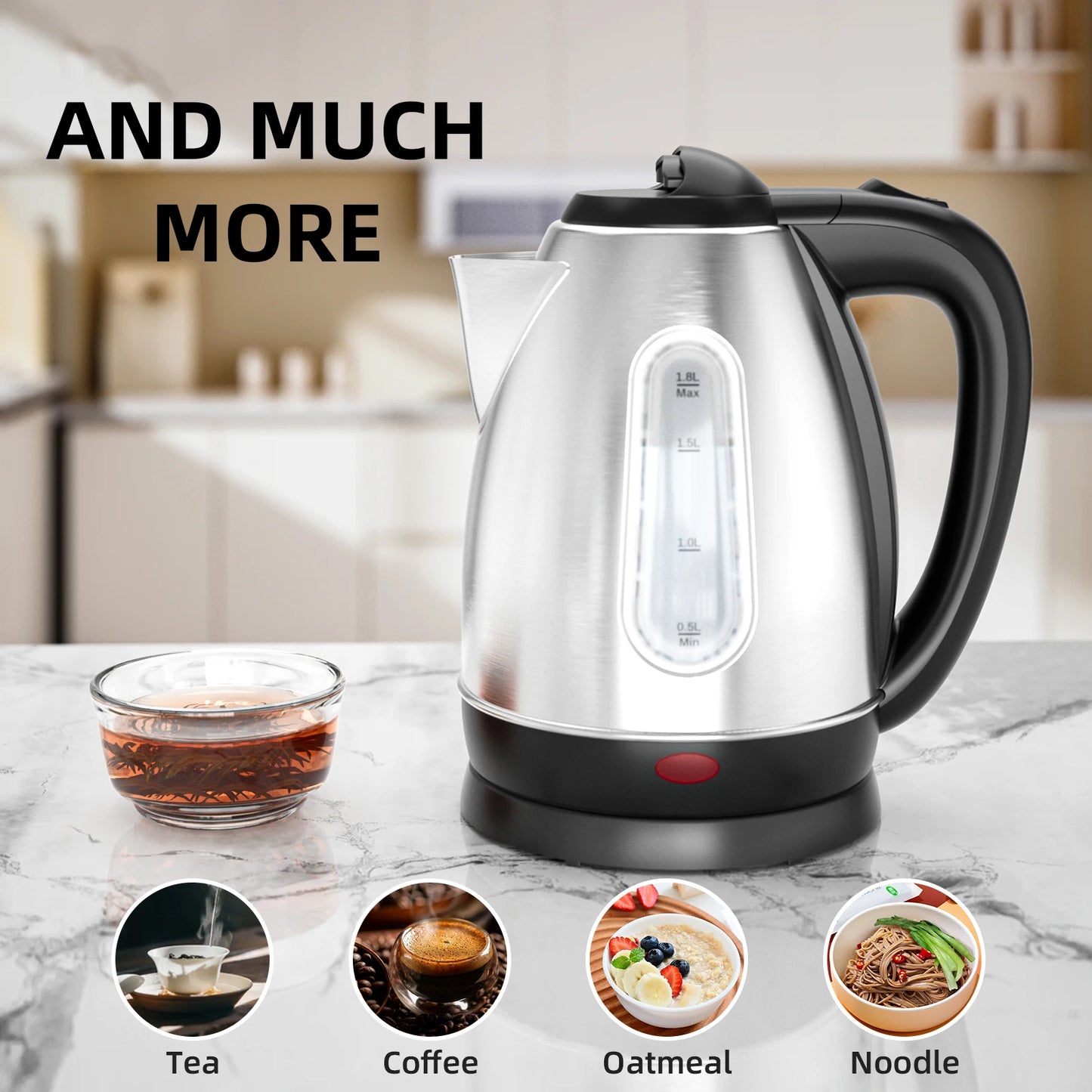 Stainless Steel Electric Kettle 1.8 Liter Fast Boil 1500W - The Kings Lots