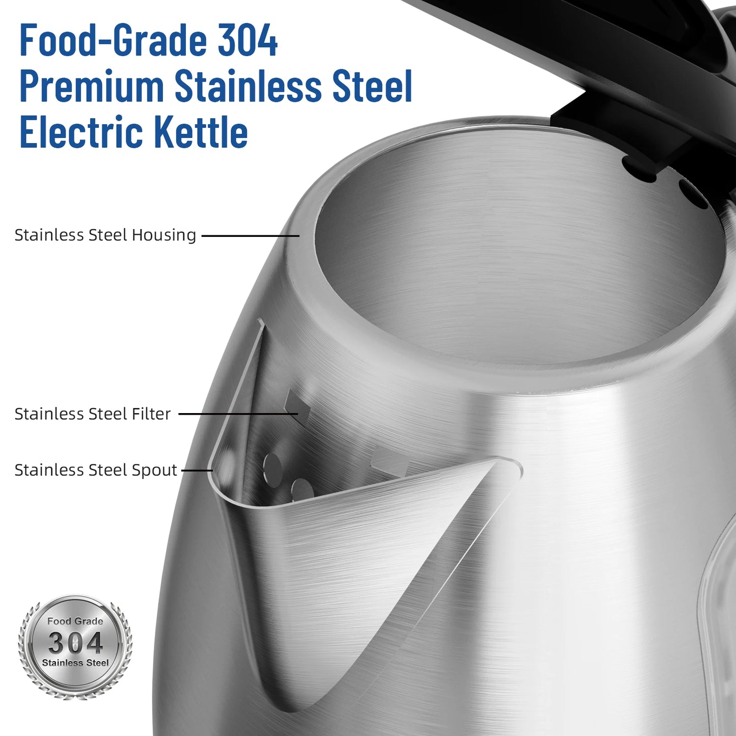 Stainless Steel Electric Kettle 1.8 Liter Fast Boil 1500W - The Kings Lots