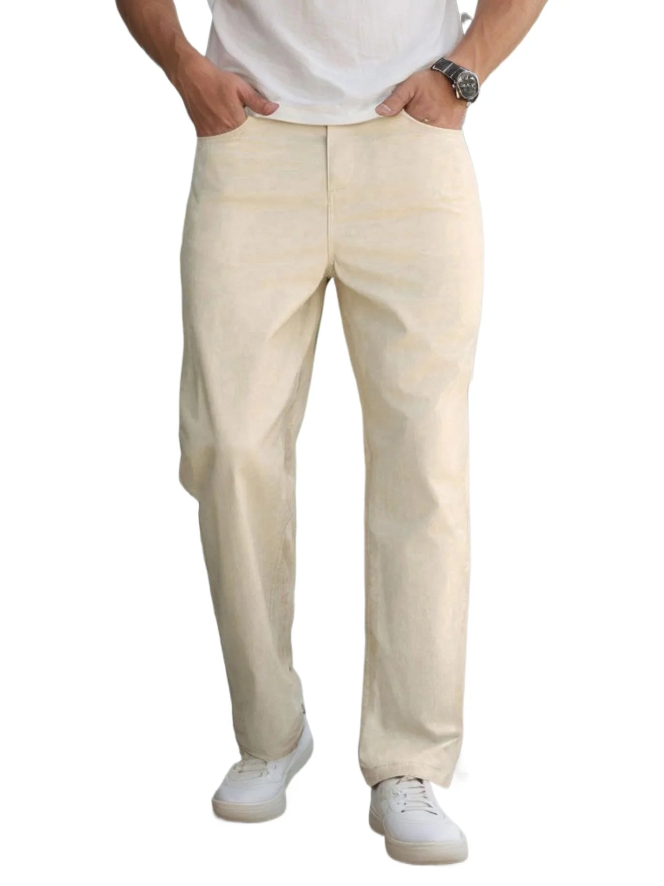 "Men's Elastic Waist Relaxed Fit Cotton Twill Pants, Comfortable and Casual, Classic and Versatile, Ideal for Everyday Wear - The Kings Lots