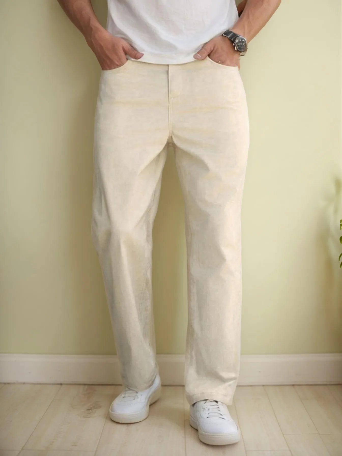 "Men's Elastic Waist Relaxed Fit Cotton Twill Pants, Comfortable and Casual, Classic and Versatile, Ideal for Everyday Wear - The Kings Lots