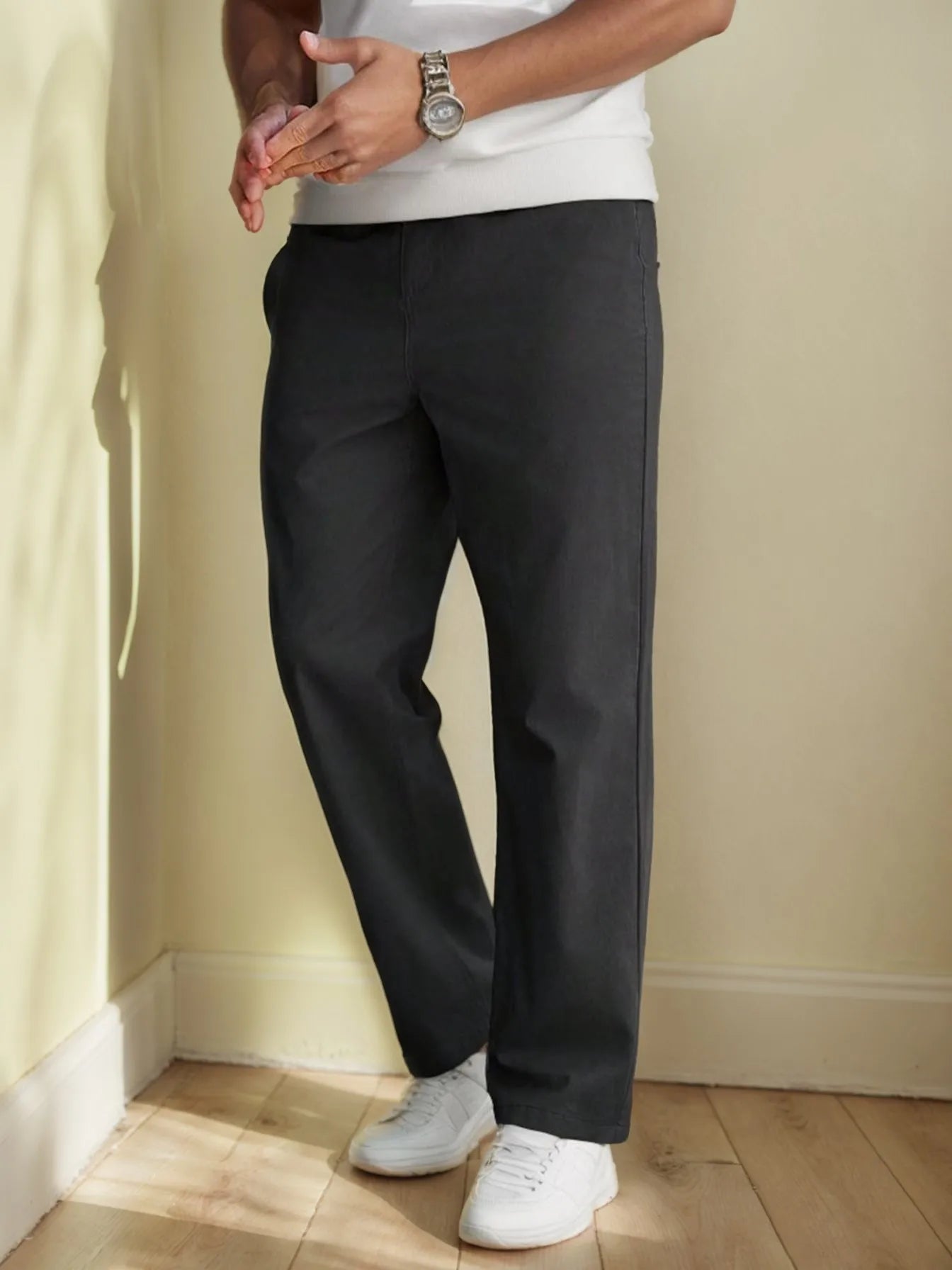 "Men's Elastic Waist Relaxed Fit Cotton Twill Pants, Comfortable and Casual, Classic and Versatile, Ideal for Everyday Wear - The Kings Lots