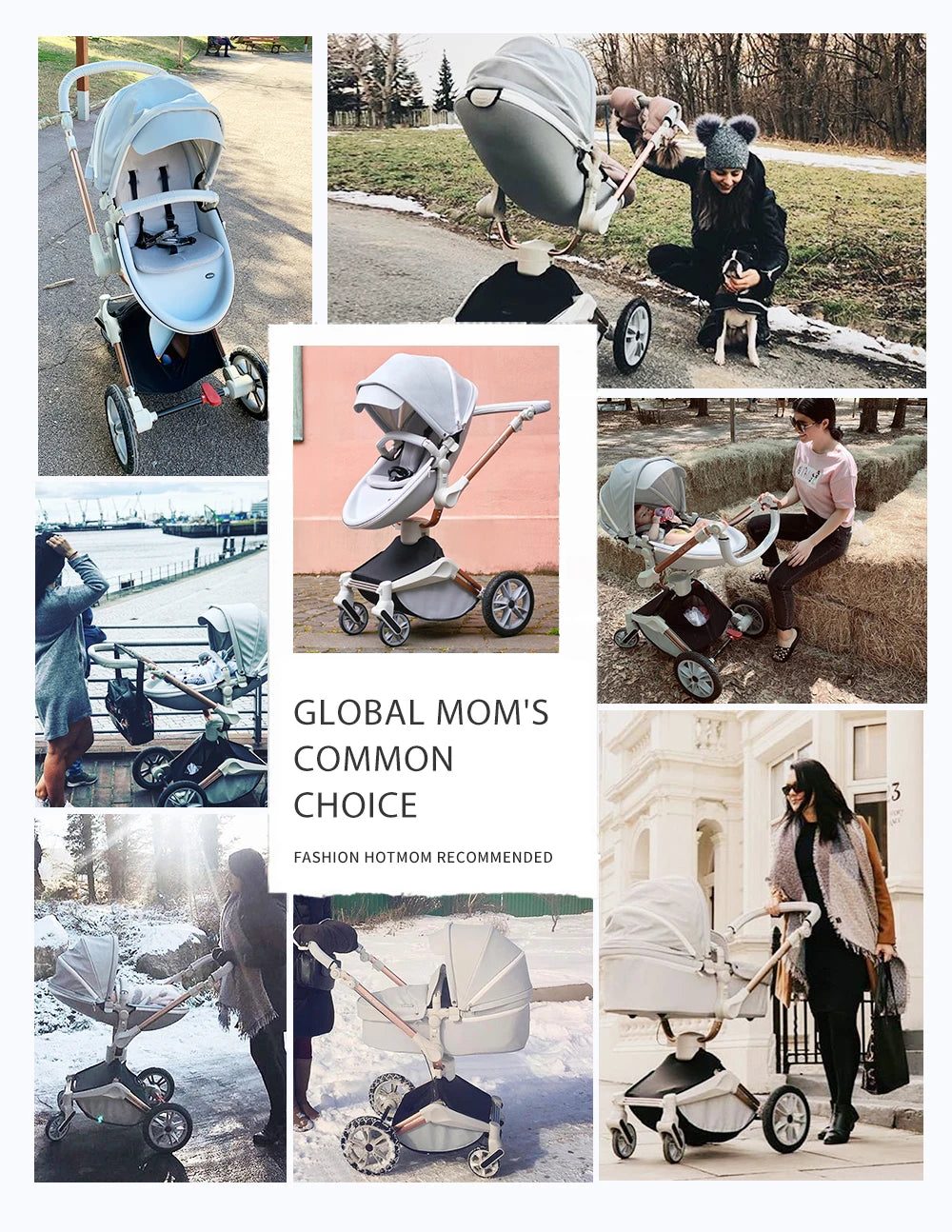 Hot Mom F023 Baby Stroller 2 in 1,Rotates 360 Degrees,PU Leather, Mosquito Net, Rain Cover, Adapter, Cup Holder, large wheels - The Kings Lots
