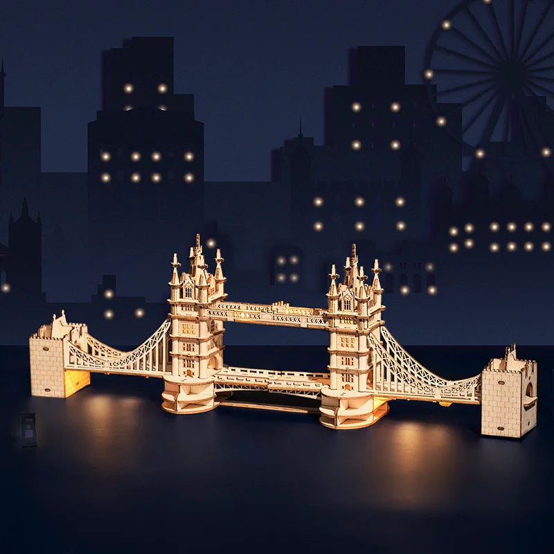 Robotime Wooden Puzzle Game DIY 3D Tower Bridge Big Ben Assembly Toy Gift - The Kings Lots