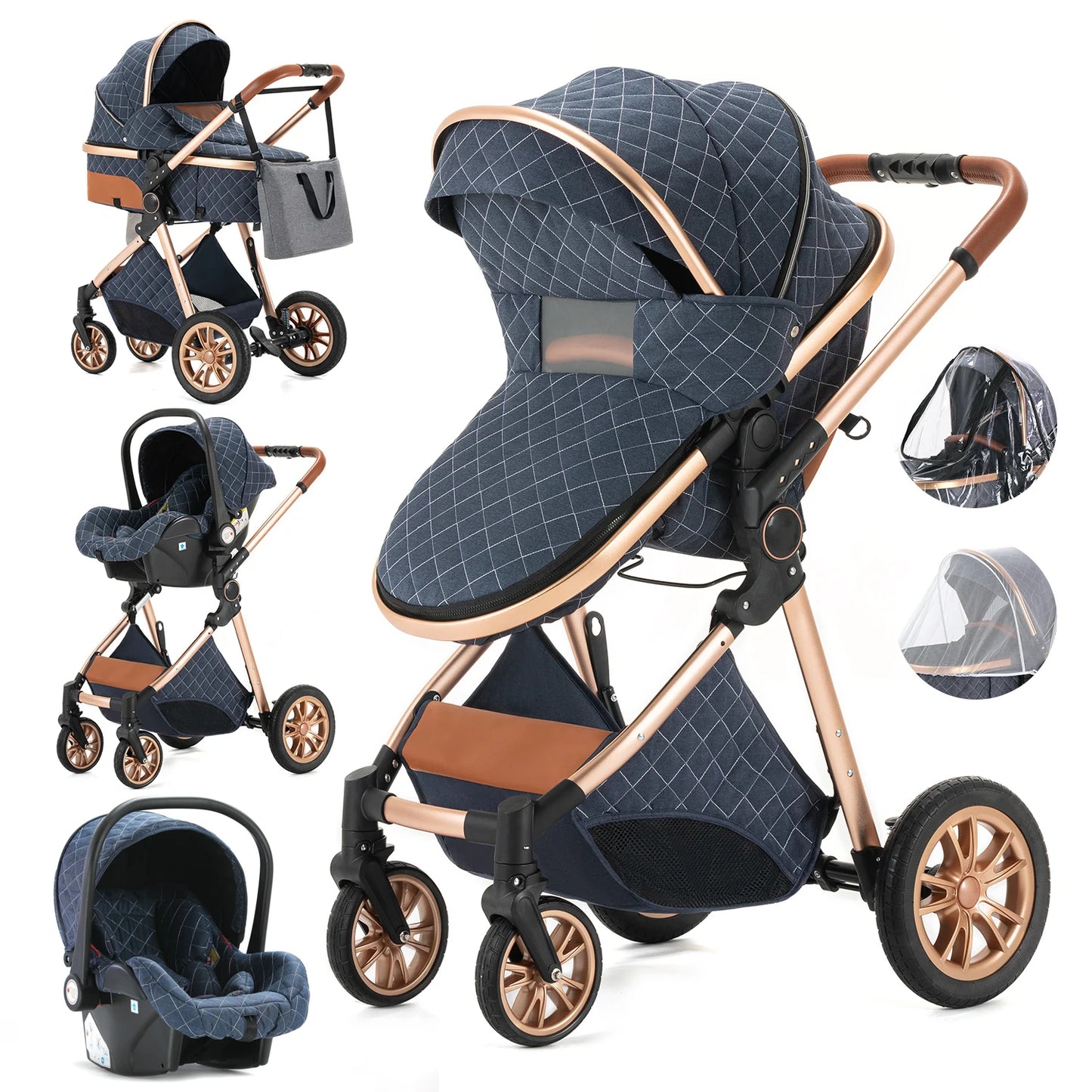 Luxury Baby Stroller 3 in 1 High Landscape Baby Cart Can Sit Can Lie Portable Pushchair Baby Cradel Infant Carrier - The Kings Lots