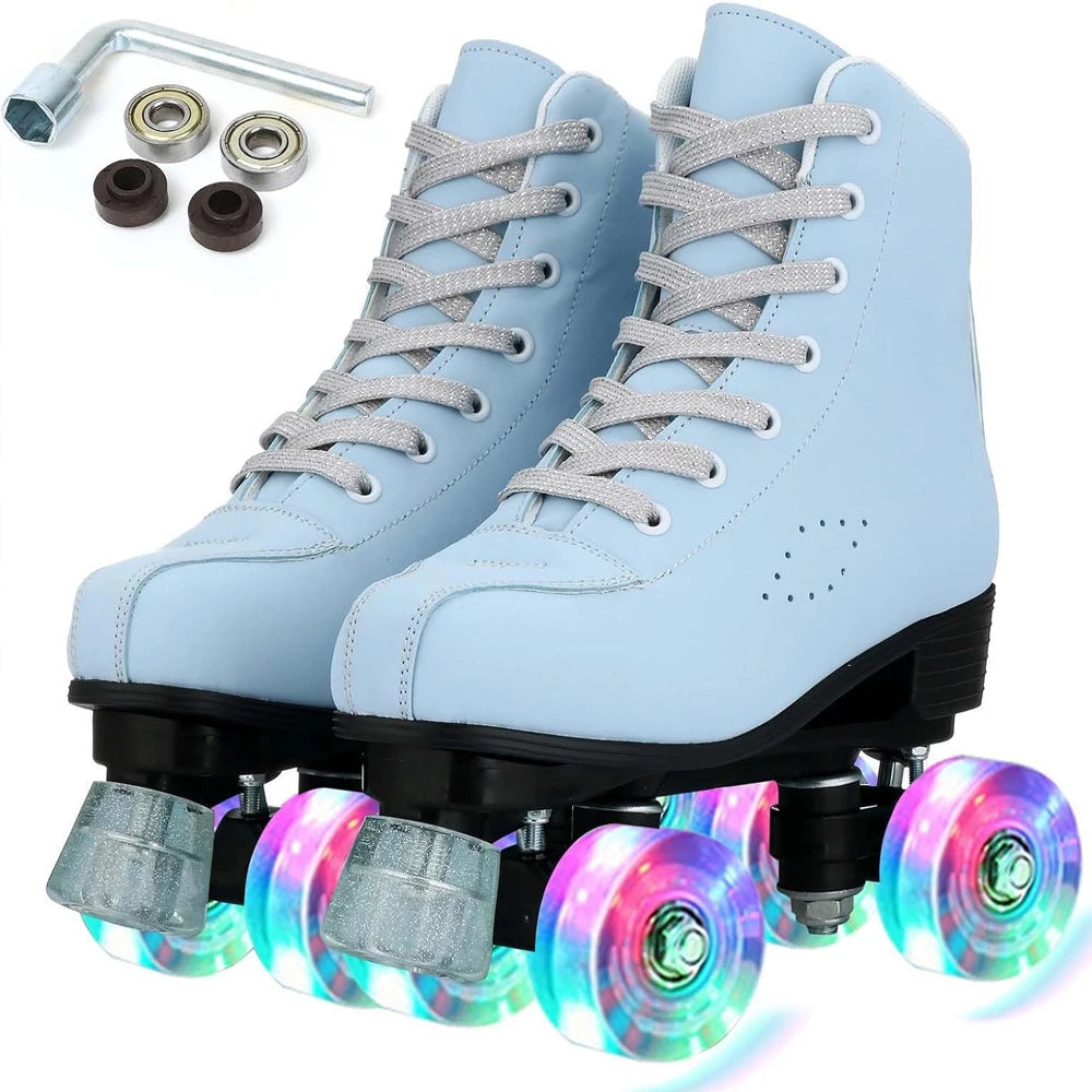 2025 Flashing Roller Skates Women Double Row Quad Skate Shoes - The Kings Lots