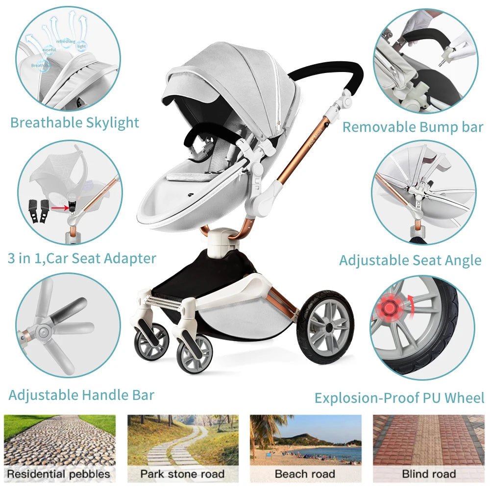 Hot Mom Baby Stroller 3 in 1 Travel System， 360° Rotation High Landscape Stroller, Large Wheels, Suitable For Various Terrains,F - The Kings Lots