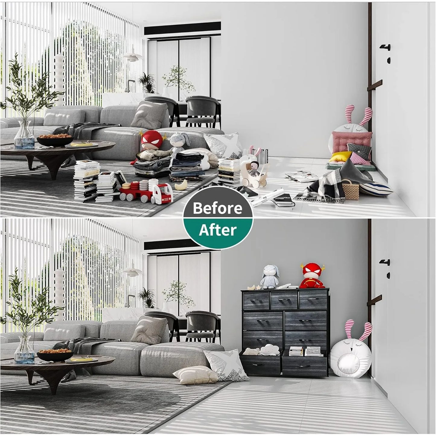 Dresser for Bedroom with 9 Drawers-Fabric Storage Tower Tall Chest Organizer Unit for Living Room, Entryway, Closets, Wooden Top - The Kings Lots