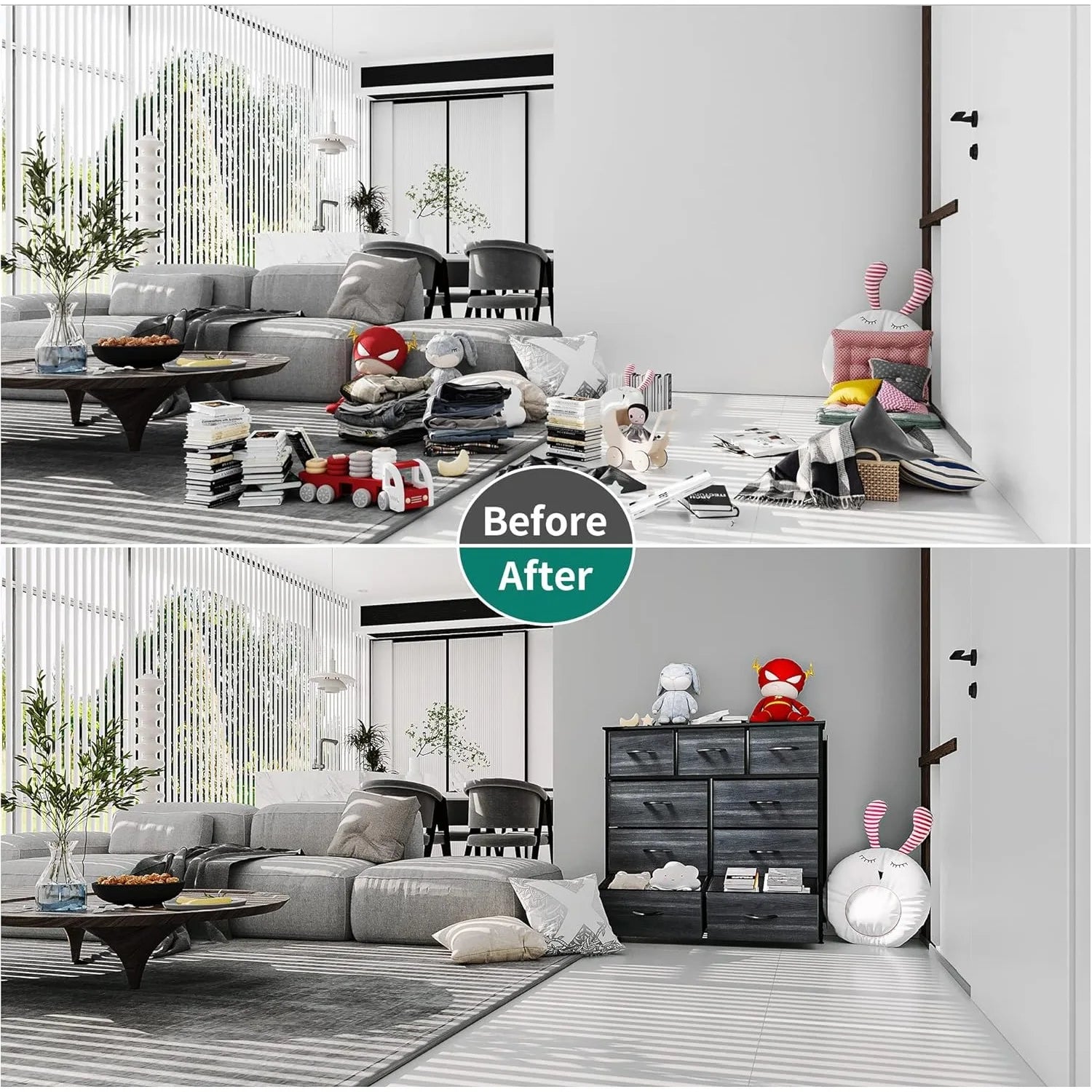 Dresser for Bedroom with 9 Drawers-Fabric Storage Tower Tall Chest Organizer Unit for Living Room, Entryway, Closets, Wooden Top - The Kings Lots
