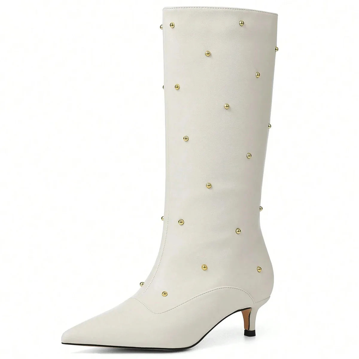Sexy Rivets Women High Heel Boots Slip On Mid Calf Shoes - The Kings Lots