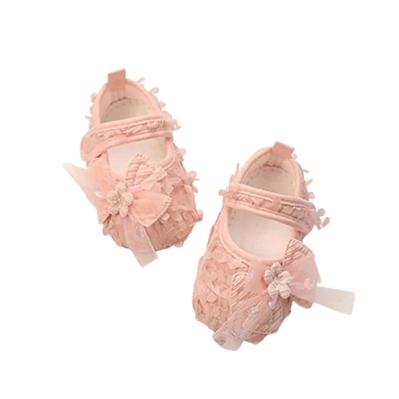 Adorable Baby Girl Bow Flats Shoes with Petal Design - The Kings Lots