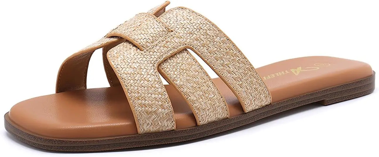 Women's Flat Sandals Dressy Summer Square Open Toe Slip On - The Kings Lots