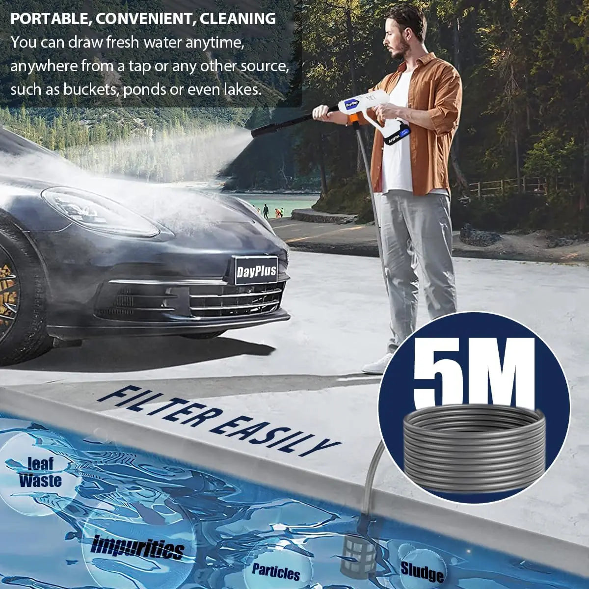 DayPlus Electric High Pressure Washer Rechargeable Car Wash Gun - The Kings Lots