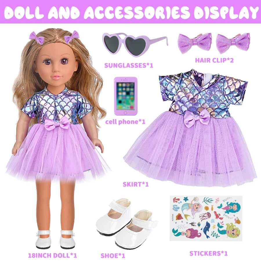 45cm/18inch Purple Mermaid Dress Doll White Shoes Set - The Kings Lots