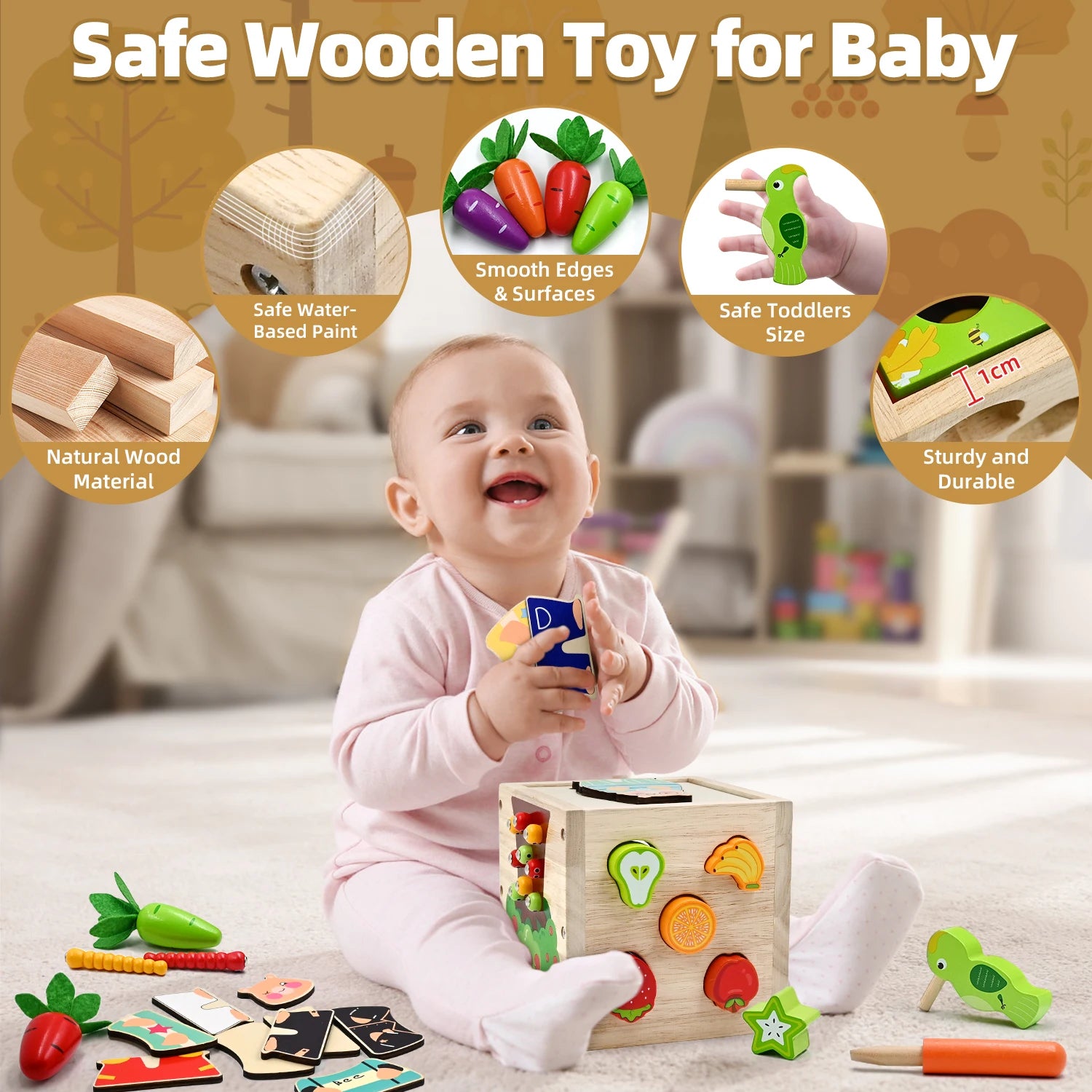 Baby Wooden Activity Cube Center Toys for Boys Girls - The Kings Lots