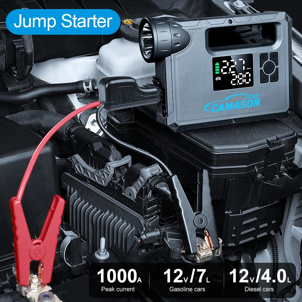 5 In 1 Car Jump Starter With Air Compressor Power Bank - The Kings Lots